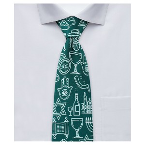 Jacob Alexander Men's Happy Hanukkah Jewish Symbols Pre-Tied Zipper Necktie - 1 of 4
