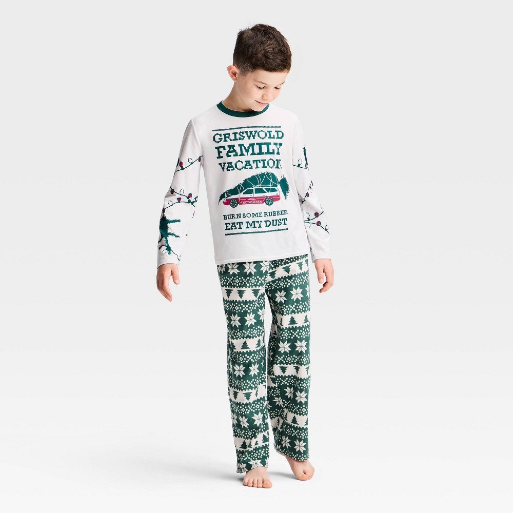 Boys' National Lampoon's Christmas Vacation Holiday Long Sleeve and Pants 2pc Pajama Set - Green XS