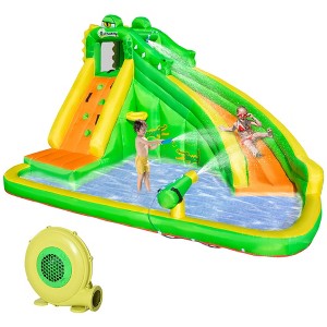 Outsunny 5 in 1 Inflatable Water Slide Crocodile Style Water Park Bounce House Castle with Slide, Pool, Basket, Cannon, Climbing Wall - 1 of 4