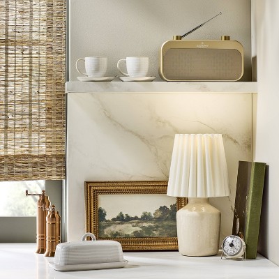13.5" Rustic Ceramic Mini Kitchen Lamp with Pleated Plaid Shade Cream - Hearth & Hand™ with Magnolia