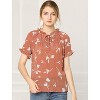 INSPIRE CHIC Women's Floral Tie Neck Ruffle Short Sleeves Peasant Blouse Top Small Coral - 2 of 4