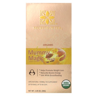 Secrets Of Tea Mummy Magic Weight Loss for Women - Peach Flavor- Natural USDA Organic Caffeine Free - Peach Flavor - Up to 40 Servings - 20