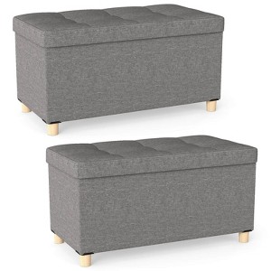 Costway 1/2 PCS 30” Storage Ottoman Bench with Tray Rubber Wood Legs for Small Space Entryway Gray/Beige - 1 of 4