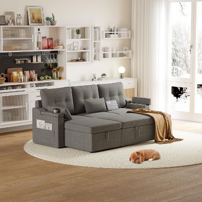 L-Shaped Sleeper Sofa - Storage, Pullout Bed & USB Ports, Reversible Sectional for Living Room
