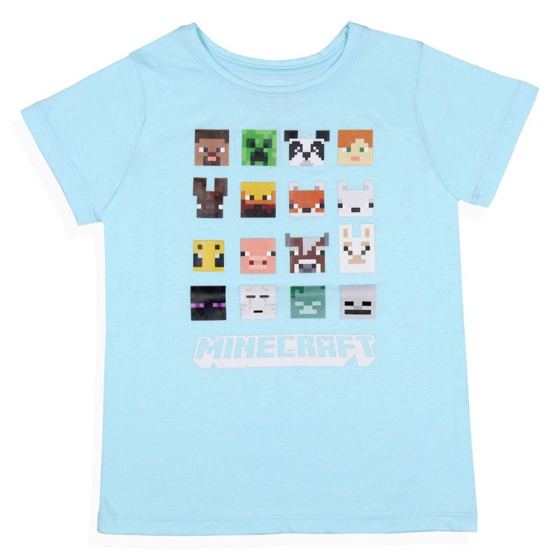Minecraft Girls' Character Faces Grid Kids Video Game T-Shirt, 1 of 4