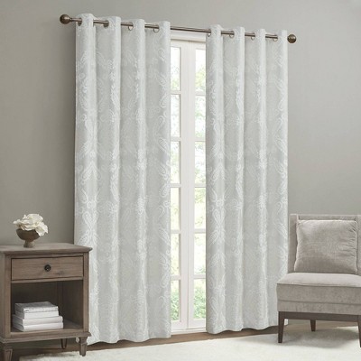 White Jacquard Paisley Blackout Grommet Curtain Panel