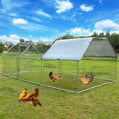 Large Metal Chicken Coop, Walk-in Chicken Run, Rabbits Duck Cages with Waterproof Anti-Ultraviolet Cover for Farm, Backyard
