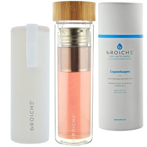 GROSCHE COPENHAGEN Double Walled Glass Tea Infuser Water Bottle, Insulated Bottle with Protective Sleeve, 14.3 fl oz. Capacity - 1 of 4