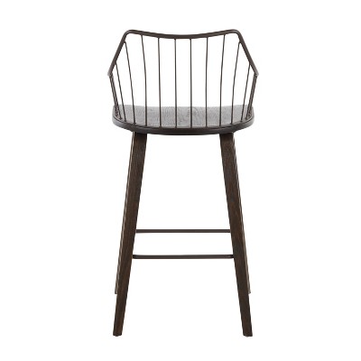 Winston Dark Walnut Wood and Brown Metal Counter Stool