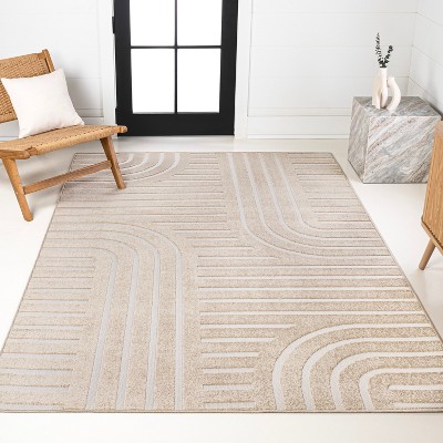JONATHAN Y Anders High-Low MidCentury Modern Arch Stripe Two-Tone Indoor/Outdoor Area Rug