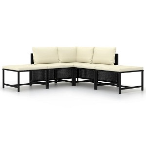 vidaXL 5 Piece Patio Sofa Set with Cushions Black Poly Rattan - 1 of 4