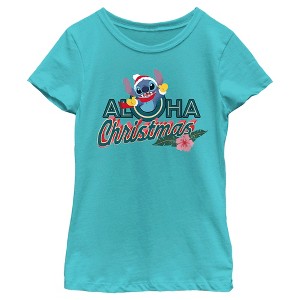 Girl's Lilo & Stitch Aloha Christmas T-Shirt - 1 of 4