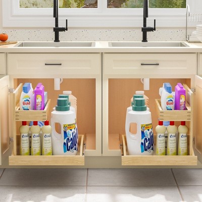 Soft Close 2-Tier Birch and Oak Under Sink Organizer