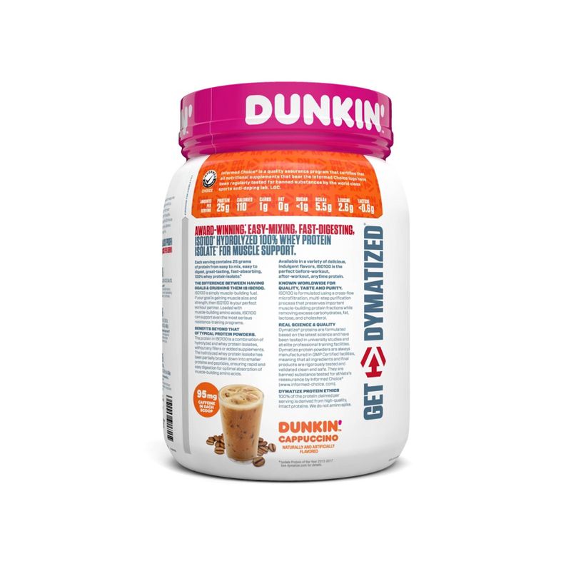 Dymatize 100% Whey Isolate Protein Powder - Dunkin Cappuccino - 20 Serve, 3 of 5