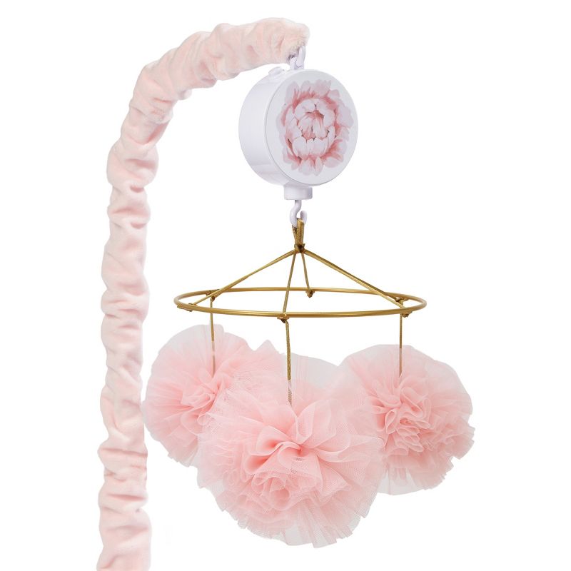 Lambs & Ivy Secret Garden Pink Pom Pom Musical Baby Crib Mobile Soother Toy, 1 of 7