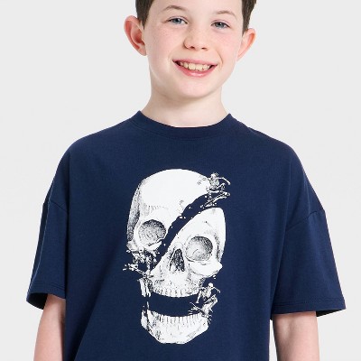 Cat & Jack Boys' Skull Short Sleeve Oversized Graphic T-Shirt - Cat & Jack™ Navy Blue M — фото 2