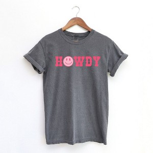 Simply Sage Market Women's Howdy Smiley Face Short Sleeve Garment Dyed Tee - 1 of 2