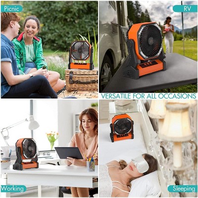 Portable Orange Oscillating Desk Fan with LED Light and Hook