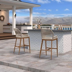 PURPLE LEAF 2 Pieces Bar Stools Patio Modern Rattan Barstools Aluminum Woven Tall Bar Chairs with Cushions for Outdoor Kitchen Island Garden - 1 of 1