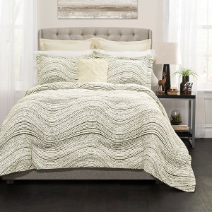 Taupe Pixel Wave Line Comforter Set (Full/Queen) 6pc - Lush Decor , Brown