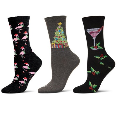 MeMoi Women's 3 Pair Pack Christmas Holiday Cheer Crew Socks