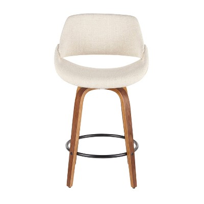 Walnut & Cream Swivel Mid-Century Modern Counter Stool, Set of 2