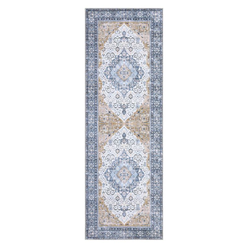 Vintage Area Rug Machine Washable Oriental Distressed Carpet Floral Medallion Stain Resistant Accent Rug, 3 of 9