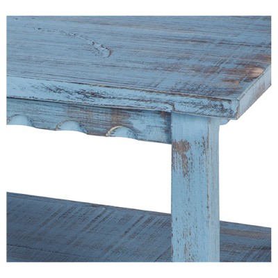 42" Blue Antique Country Cottage Wood Coffee Table with Storage Shelf