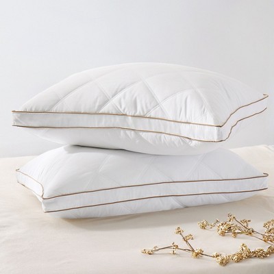 Peace Nest Set of 2 Goose Down Feather Oval Gusseted Bed Pillows with 100% Cotton Cover