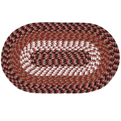 Burgundy Stripe 4' x 6' Oval Braided Reversible Synthetic Rug