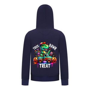 Everyday Kids “Trick RAWR Treat” Dinosaur Halloween Hoodie – Cute T-Rex Truck Graphic– Fun Fall Sweatshirt, Navy Size 4T - 1 of 3