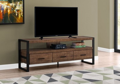 Monarch Specialties 59" TV Stand in Brown Reclaimed Wood Look with 3 Drawers