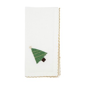 Saro Lifestyle Oh Christmas Tree Whip Stitch Napkin (Set of 4), 18", White - 1 of 4