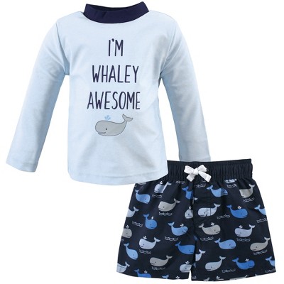 Image of Hudson Baby Infant Boy Swim Rashguard Set, Whaley Awesome, 9-12 Months