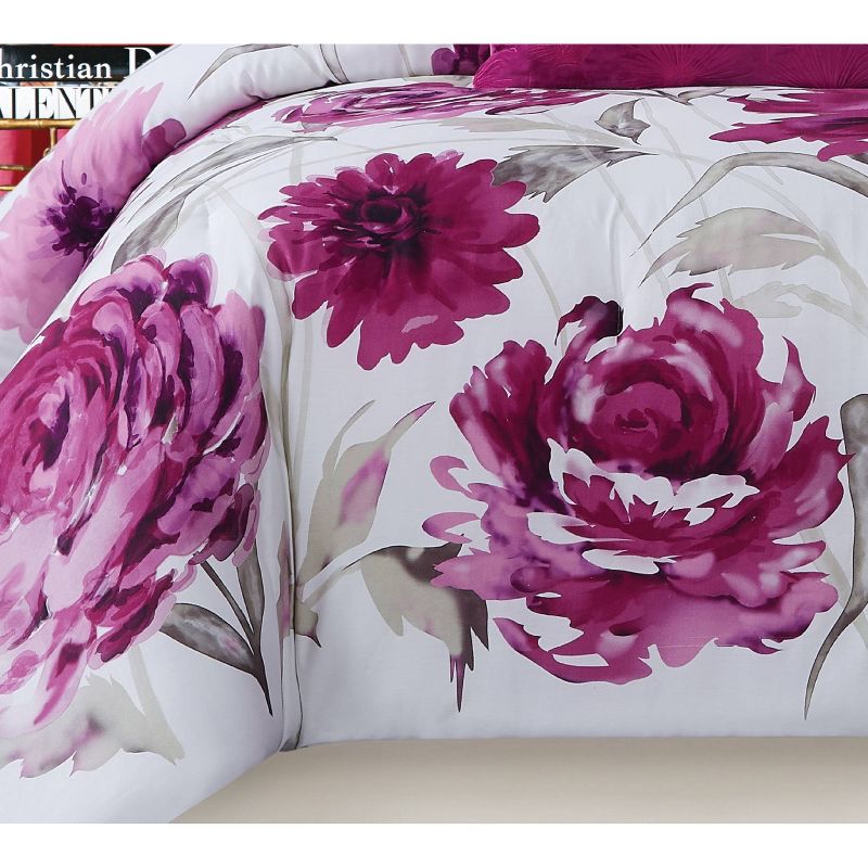 Christian Siriano King 3pc Remy Floral Duvet Cover Set Magenta/White, 5 of 6