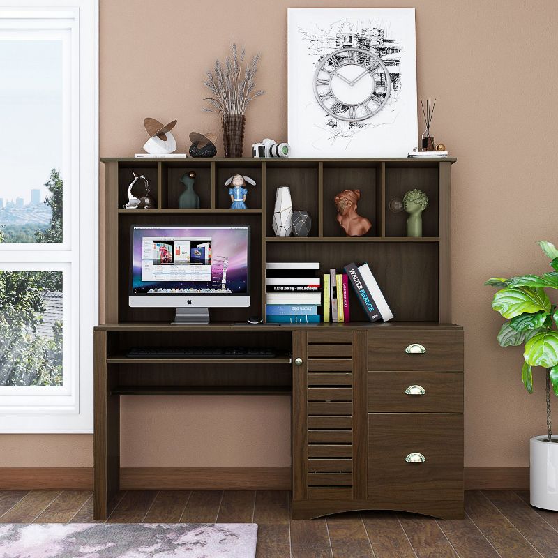 Home Office Computer Desk with Hutch, Furniture Cabot Single Pedestal Desk, Computer Office Workstation Study Table with Storage-The Pop Home, 1 of 10