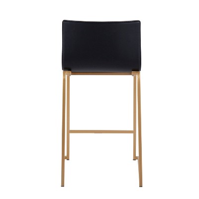 Elegant Gold Metal and Black Faux Leather Counter Stools, Set of 2