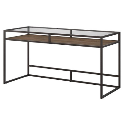 60W Anthropology Glass Top Writing Desk with Shelf Rustic Brown Embossed - Bush Furniture