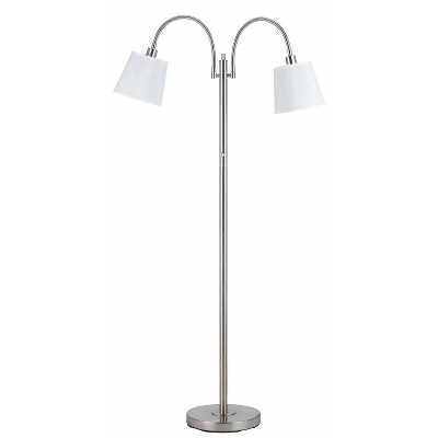 65" Gail Metal Double Gooseneck Floor table Brushed Steel - Cal Lighting