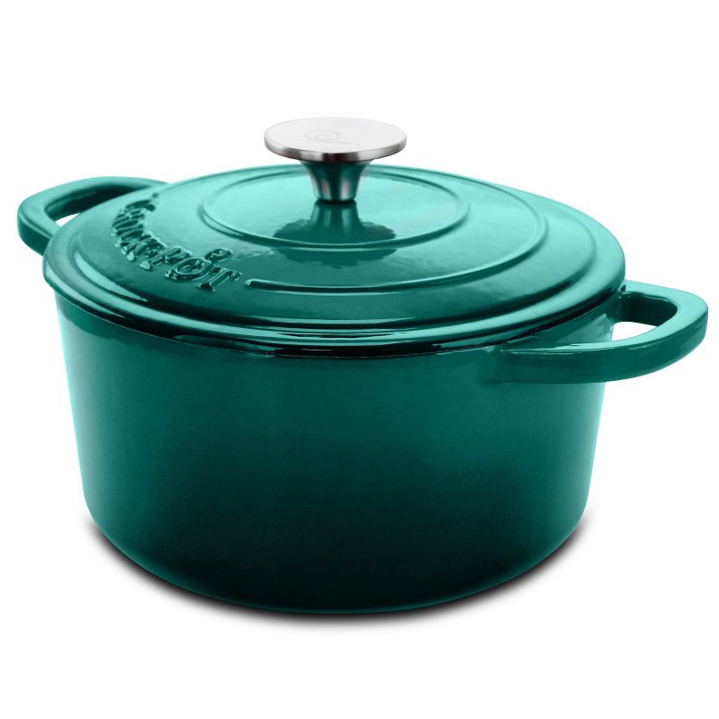 Crock-pot Artisan 3 Quart Enameled Cast Iron Casserole with Lid in Gradient Teal, 1 of 7