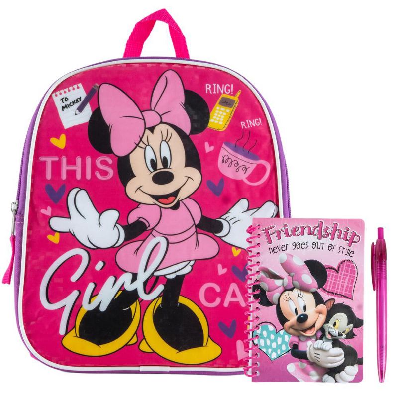 Disney Minnie Mouse Mini Backpack Set for Girls & Toddlers with Journal Notebook and Pen - 12 Inch, Pink, 1 of 10