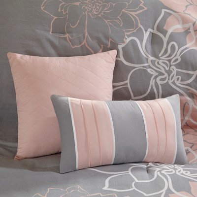 Lola Twin Gray and Blush Cotton Floral Comforter Set