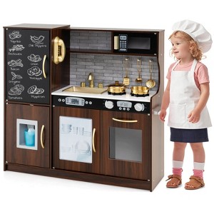 Costway Kid's Pretend Play Kitchen Toddler Kitchen Playset with Blackboard Pink/White/Light Pink/Beige - 1 of 4