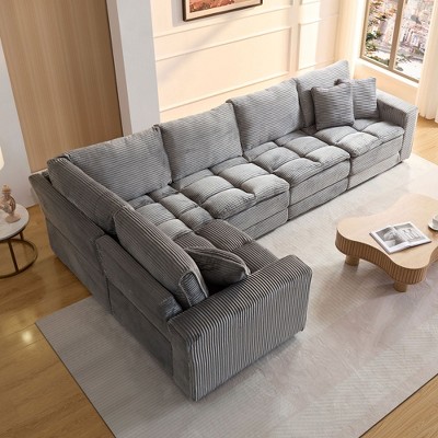 CAVINAS 4/5/6-Seater Modular Sectional Sofa,Cloud Couch Sectional,Conversible Sleeper Sofa for Living Room,3 Throw Pillows