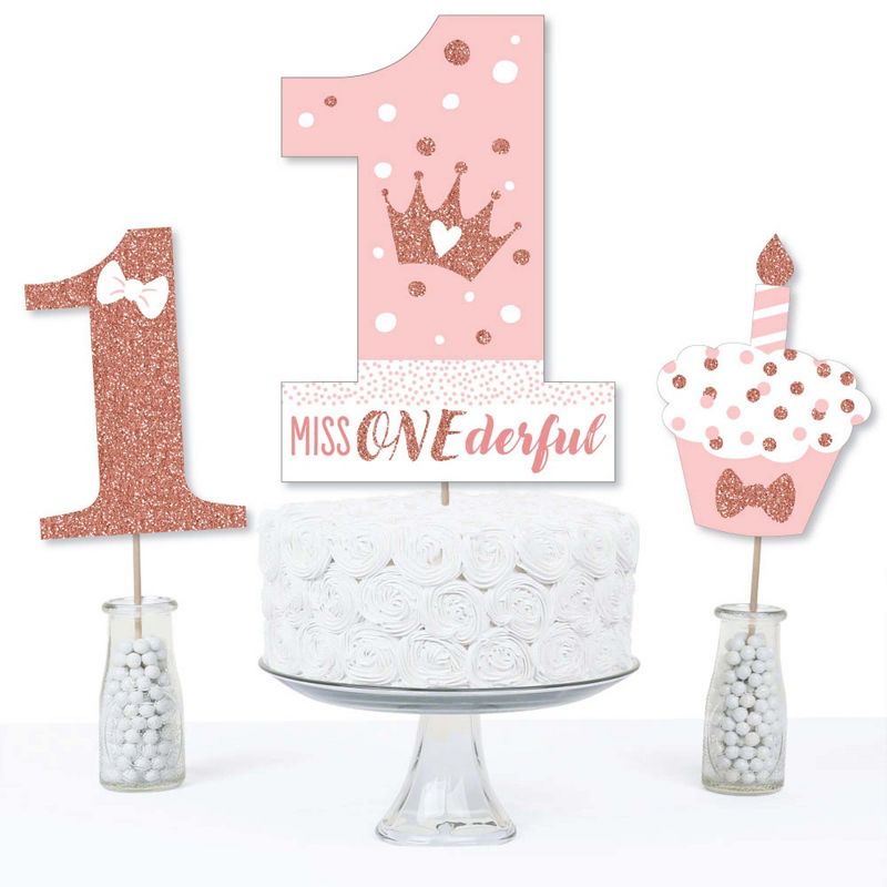 Big Dot of Happiness 1st Birthday Little Miss Onederful - Girl First Birthday Party Centerpiece Sticks - Table Toppers - Set of 15, 3 of 8
