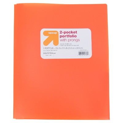 Photo 1 of 2 Pocket Plastic Folder with Prongs Orange - up  up (80-120 count)