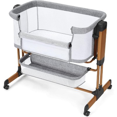 MYKKO 3 in 1 Baby Bassinet, Rocking Baby Bassinets Bedside Sleeper, Adjustable Portable Crib for Newborn Infant with Wheels Storage Basket