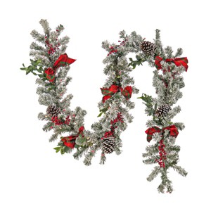9' Prelit LED Snowy Garland with Bows Warm White Lights - National Tree Company - 1 of 4