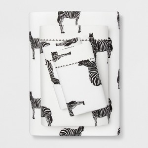 Twin 400 Thread Count Zebra Print Cotton Performance Sheet Set Black/White - Opalhouse