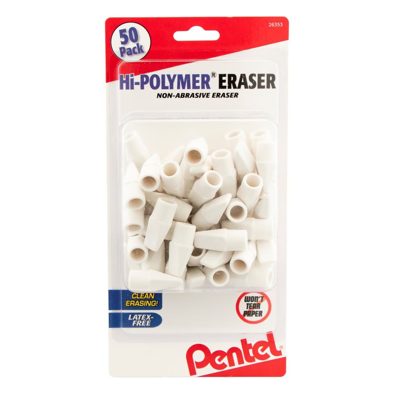 Pentel Hi-Polymer Cap Eraser, White, Pack of 50, 1 of 2